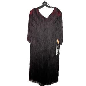 Vintage Hal Ferman Fringe Shift Ombre 1920's Party Gatsby Flapper Dress Size 16